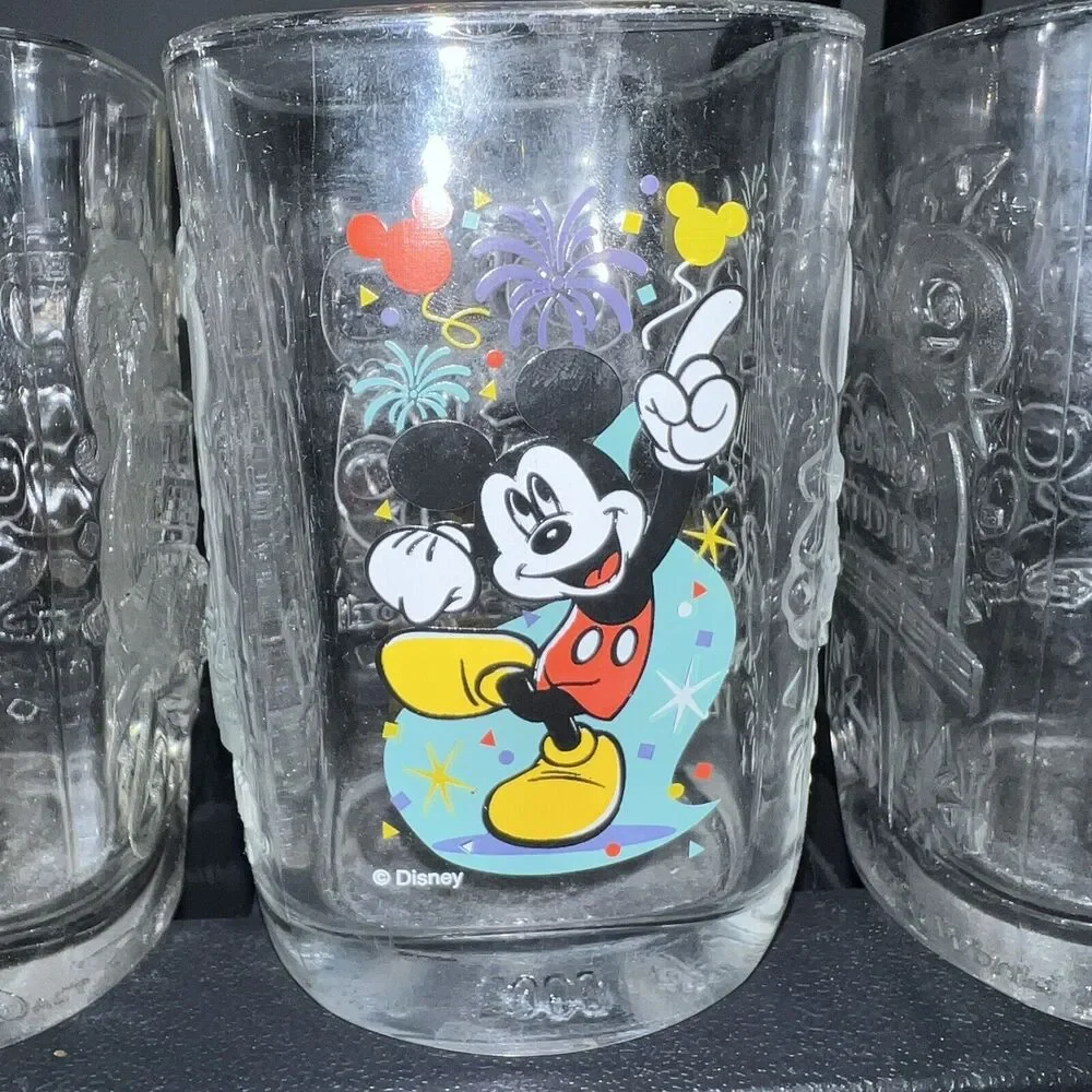 Walt Disney McDonalds 2000 All 4 Square Glasses Tumblers Complete Parks Vintage